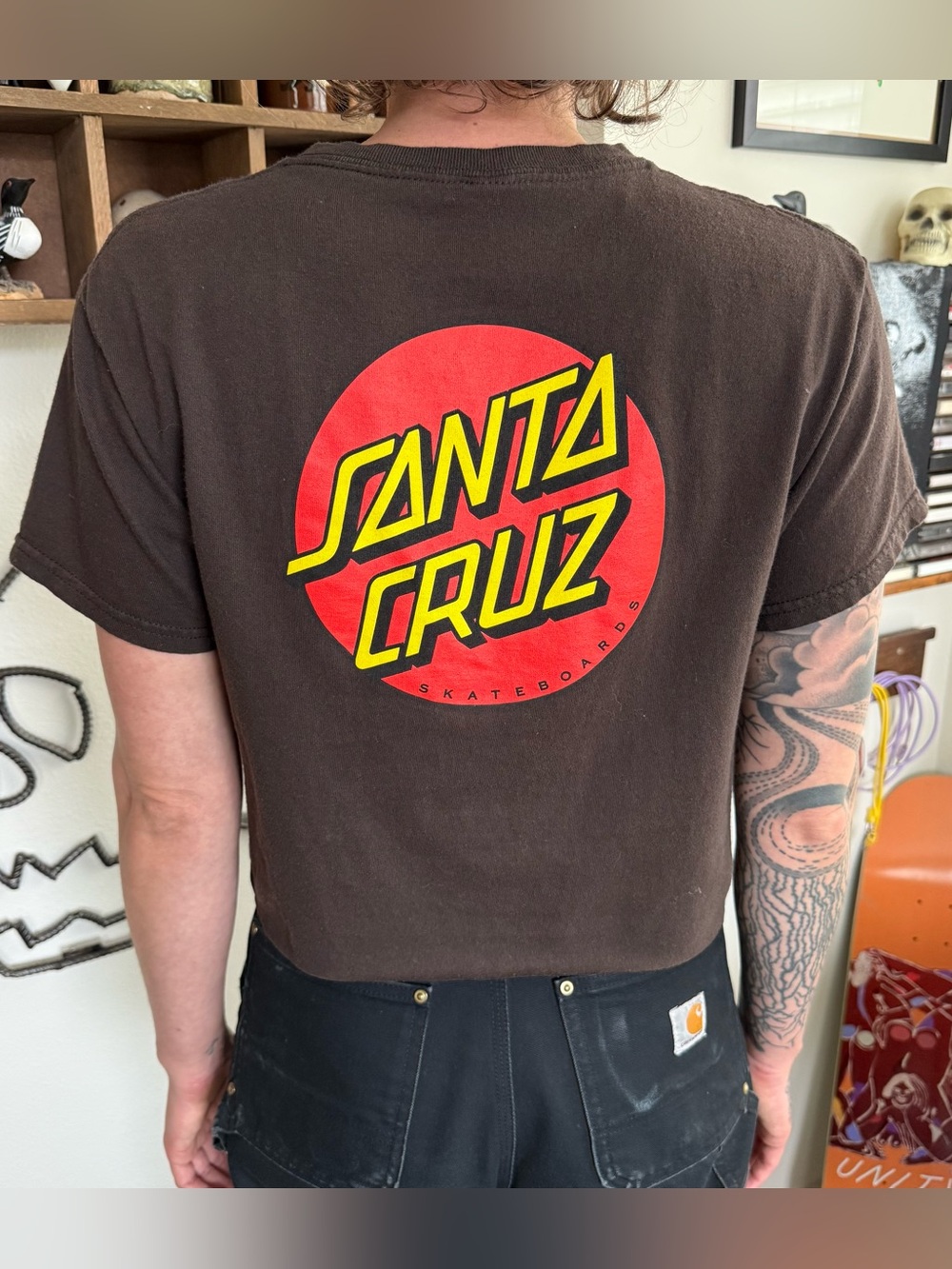 Vintage 2000s Santa Cruz Skateboards Cropped Brown S/S Graphic Tee ~ Size Small